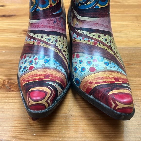 Nomad Red and Blue Heeled rubber rain Boots with Intricate Design size 8 - Picture 2 of 10